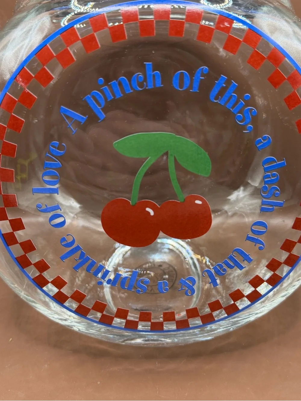 Vintage Gooseberry Patch Glass Canister or Cookie Jar Cherries Blue Metal Lid